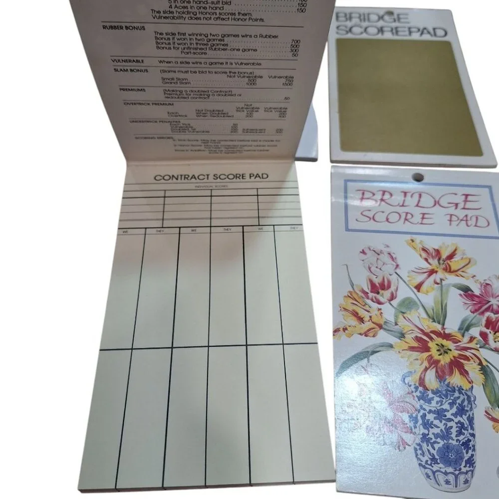 Bridge Score Cards Vintage‎ Notebook Scratch Pads Card Game Flowers Set of 4